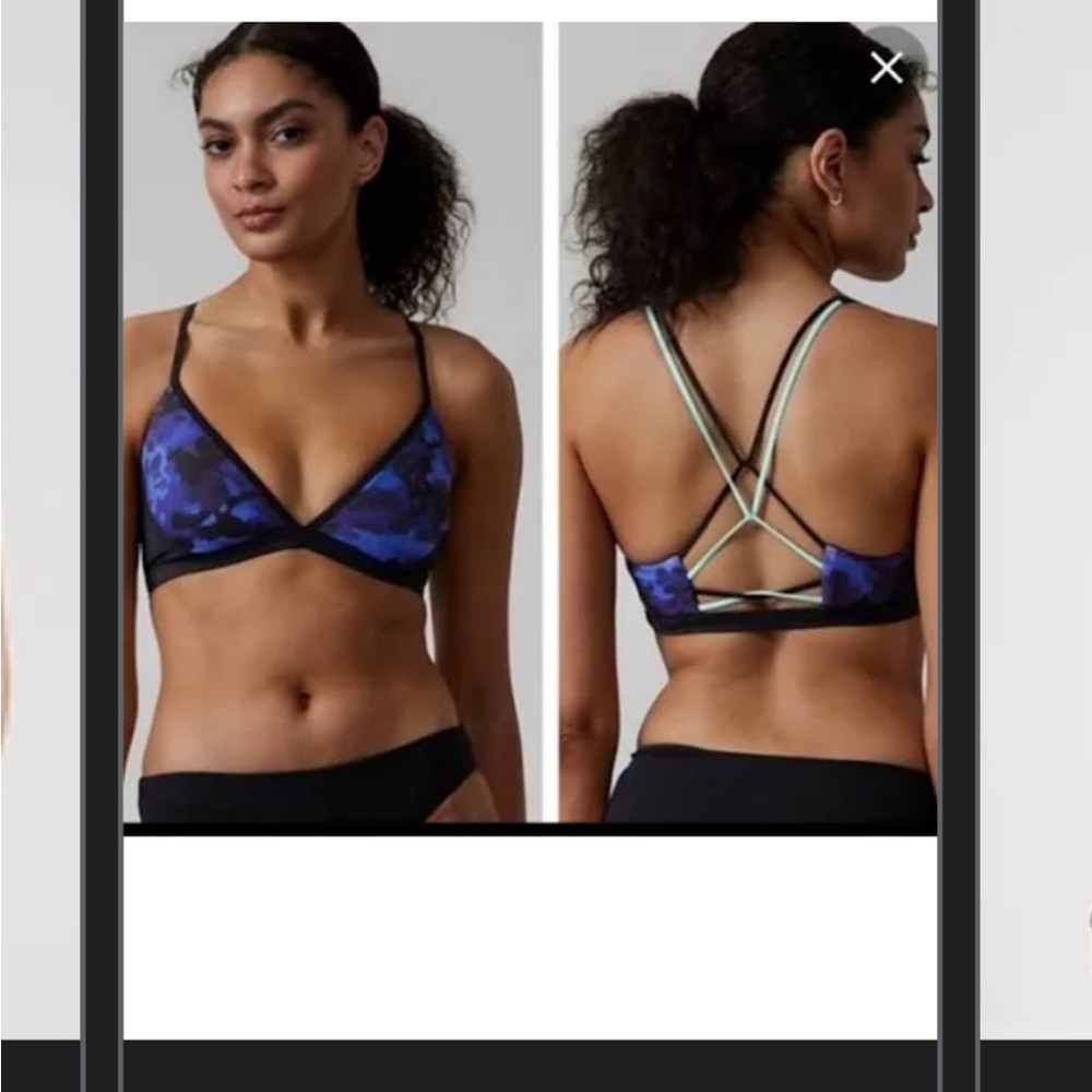 Athleta Blue Floral Strappy Bikini Top with Black Trim